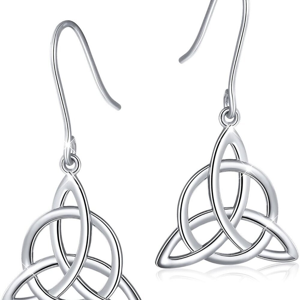 Sterling Silver Irish Celtic Knot Dangle Earrings Vintage 18x17mm